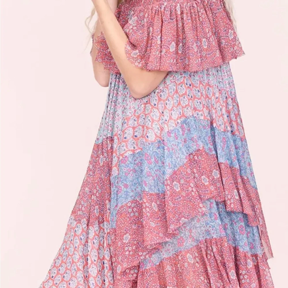 NWT Rebecca Taylor Amanda off shoulder mixed tier silk Dreas Size 6 - Picture 3 of 15